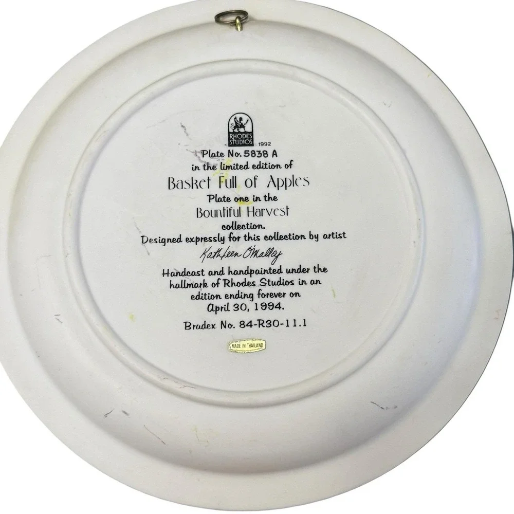 Rhodes Plate Bountiful Harvest Basket Full Of Apples & Peaches 3D Kathy O'Malley